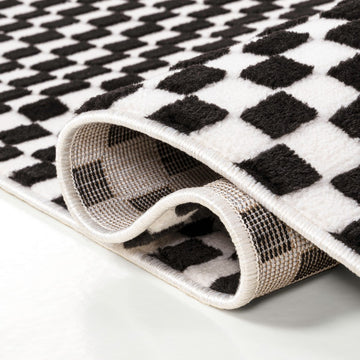 Finn High-Low Modern Minimalist Checkered Monotone Indoor/Outdoor Area Rug